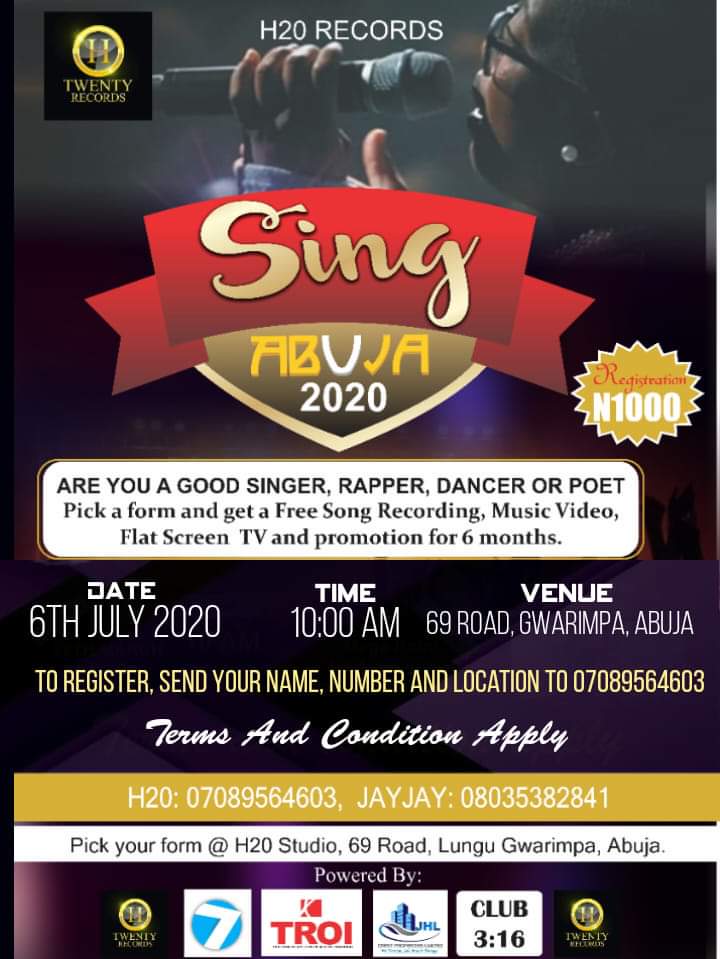 Sing Abuja 2020 audition gets a new date, July 6... Hurry pick your forms now!