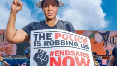 Omotola Jalade leads Her Family, Friends in #EndSARS Protest [Photo]