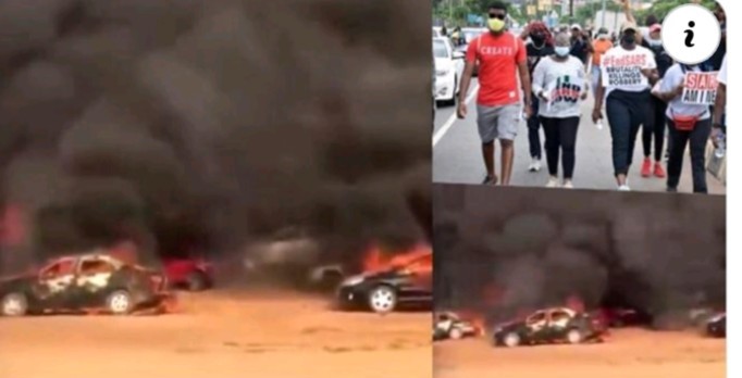 #EndSARS Protest: Hoodlums Burns Over 200 Cars burnt in Abuja (Video)