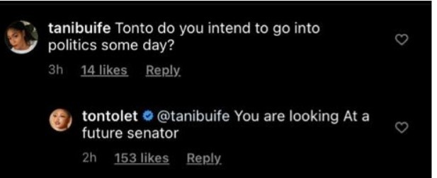 Tonto Dikeh Reveals Her Political Ambition of Becoming a Senator [Tweet]