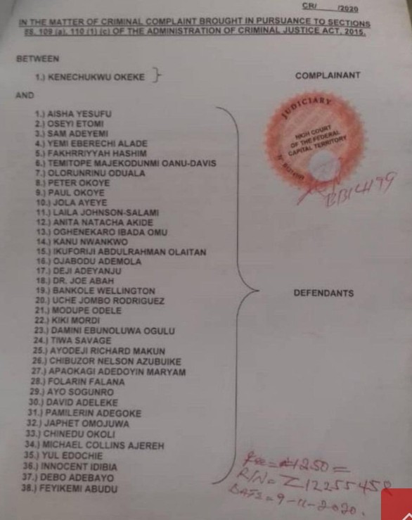 https://reflectortv24.com/endsars-sam-adeyemi-tacha-aisha-yesufu-davido-46-others-dragged-to-court/