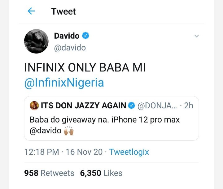 DonJazzy Request For iPhone 12 PRO Max From Davido as Giveaway