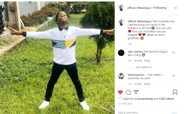 Wizkid’s son, Boluwatife Celebrates Dad Describe Him as the Greatest of all Time