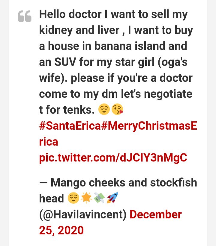 Erica's Fan Vows To Sell His Kidney To Buy House, SUV For Her [Tweet]