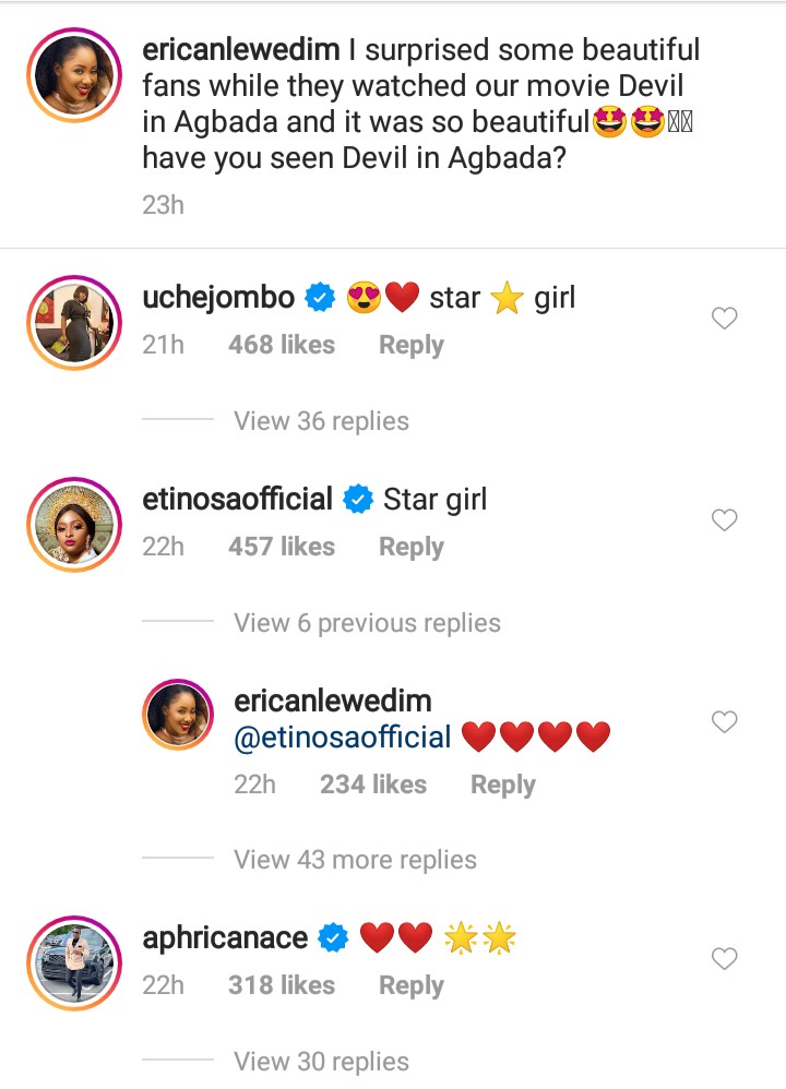 Uche Jombo Hails Erica, as She Surprised Fans in Cinema For Devil in Agbada
