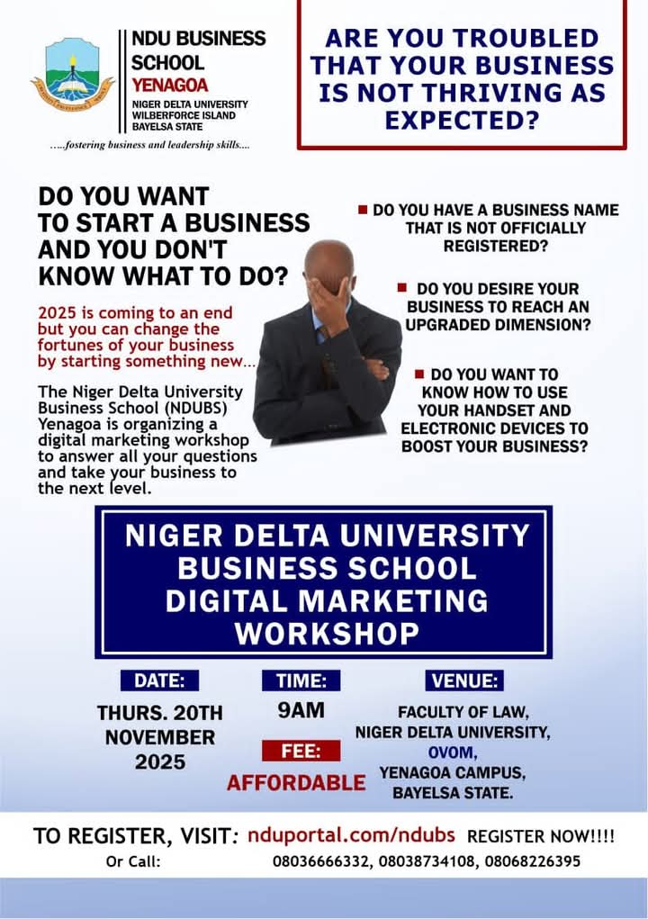 NDU Business School Announces One-Day Digital Marketing Workshop in Yenagoa