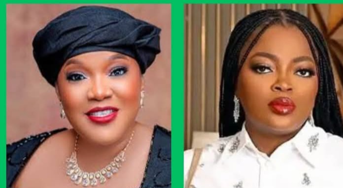 Toyin Abraham Kneels to Funke Akindele at Toke Makinwa’s Daughter’s Dedication, Fans Celebrate Peace Between Nollywood Queens