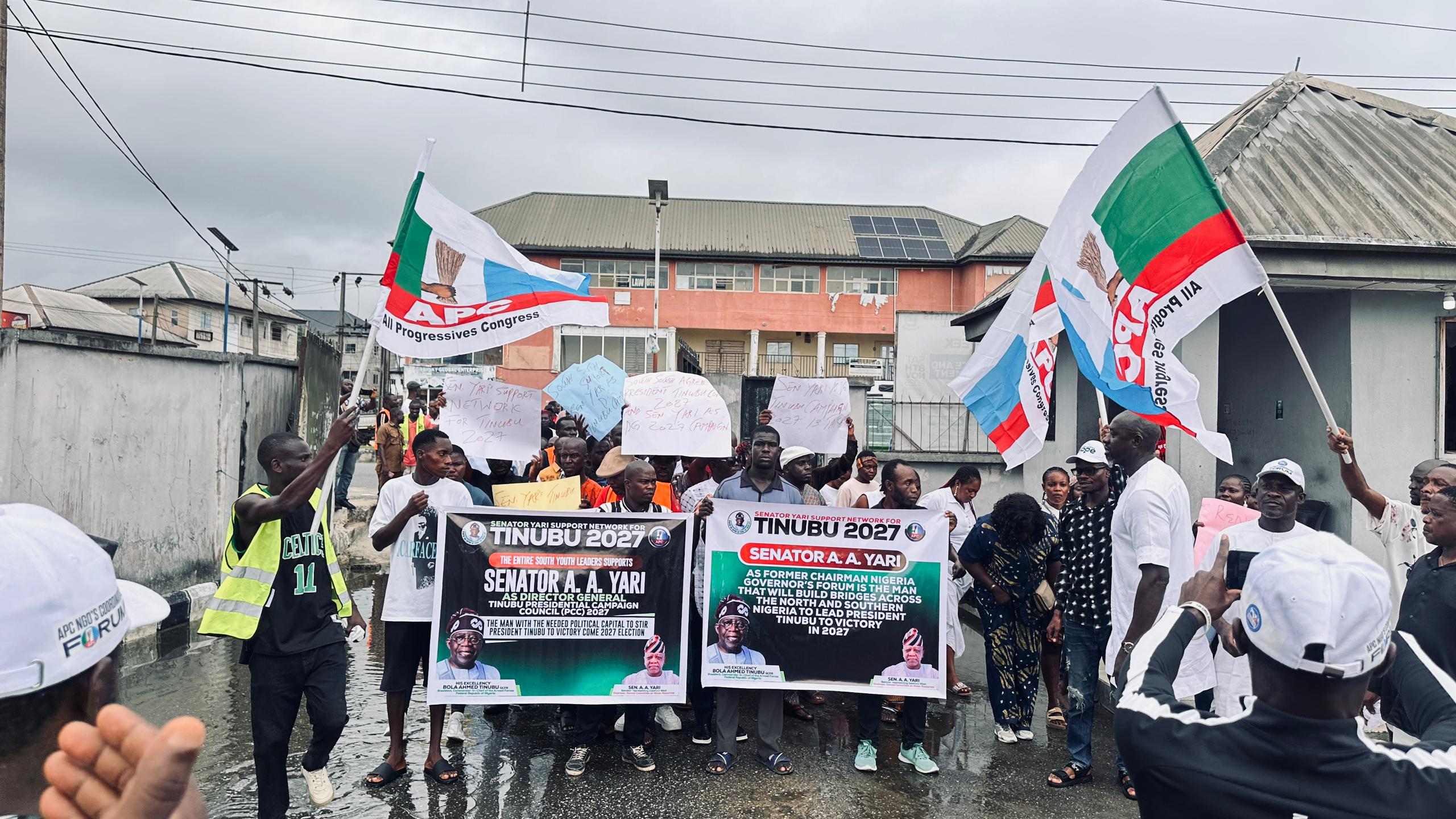 Tinubu visit: Pro-Tinubu campaign groups gathered in Yenagoa, clamour for appointment of Senator A A Yari as DG of the Tinubu PCC 2027