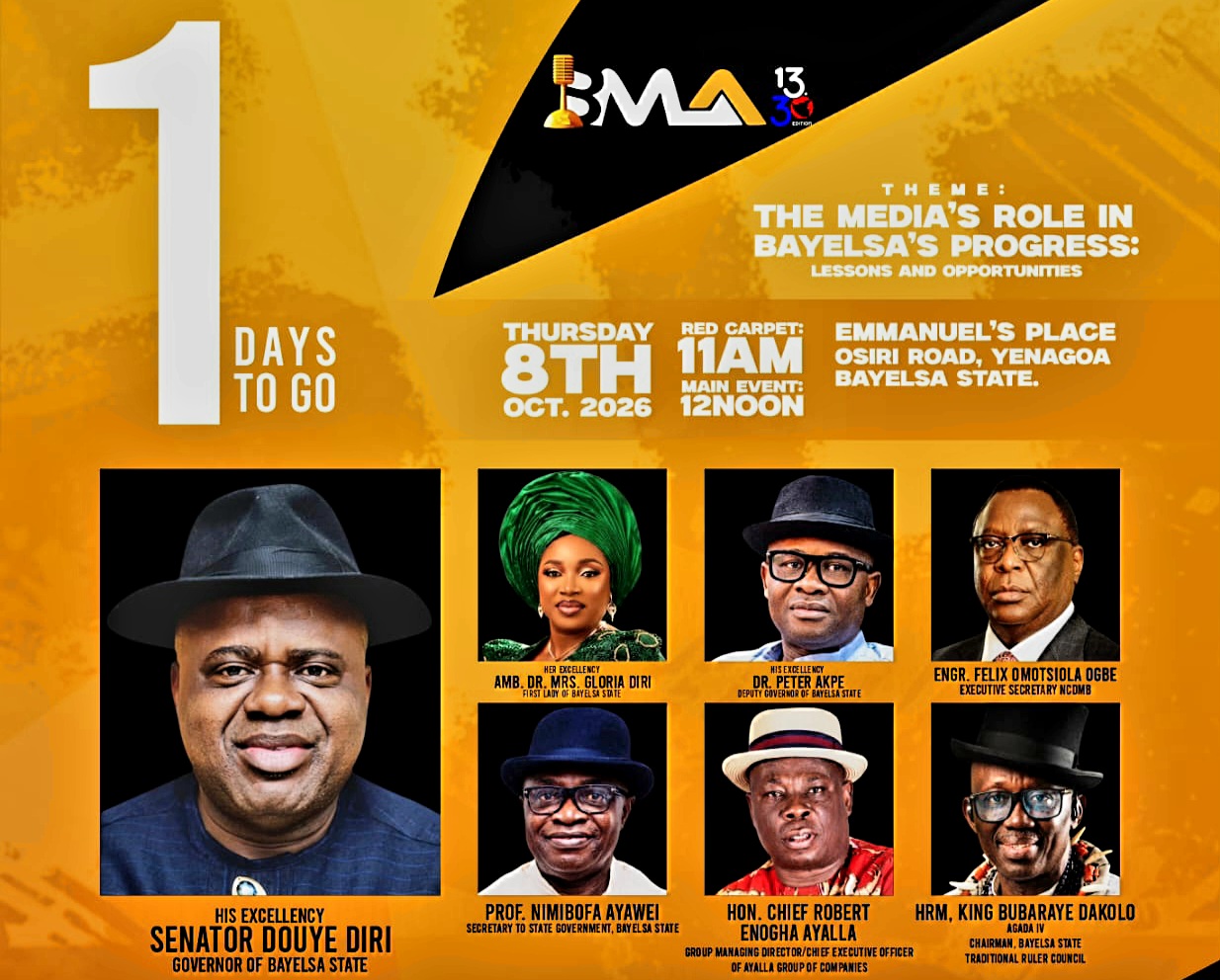 BMA 13th Edition Holds Thursday, Celebrates Media’s Role in Bayelsa’s Progress